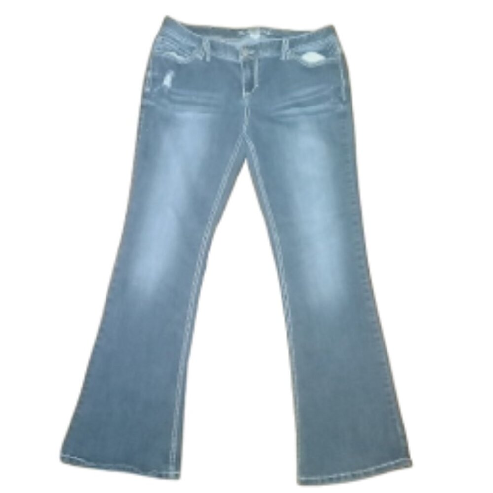 womens size 15/16 dark wash wide leg five pocket  low rise jeans